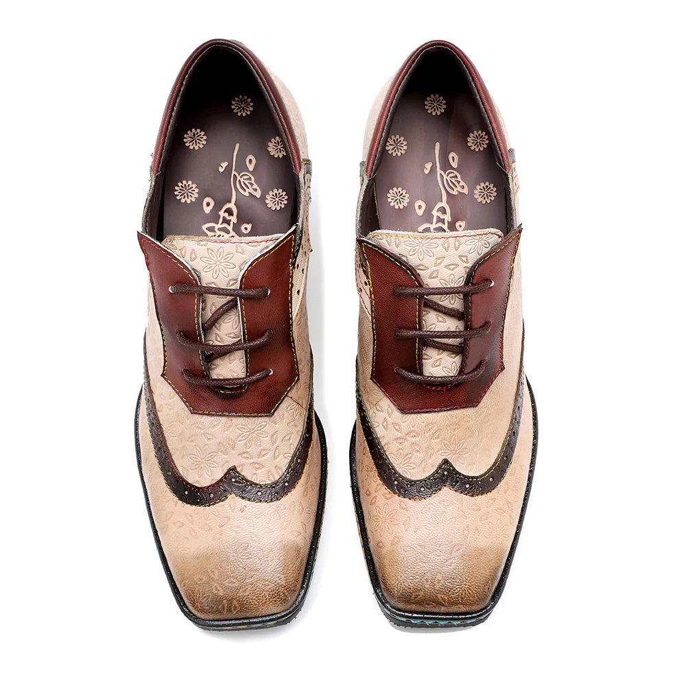 SOFFIA | Genuine Leather Floral Embossed Adele Low Heel Oxford Shoes - Image 6